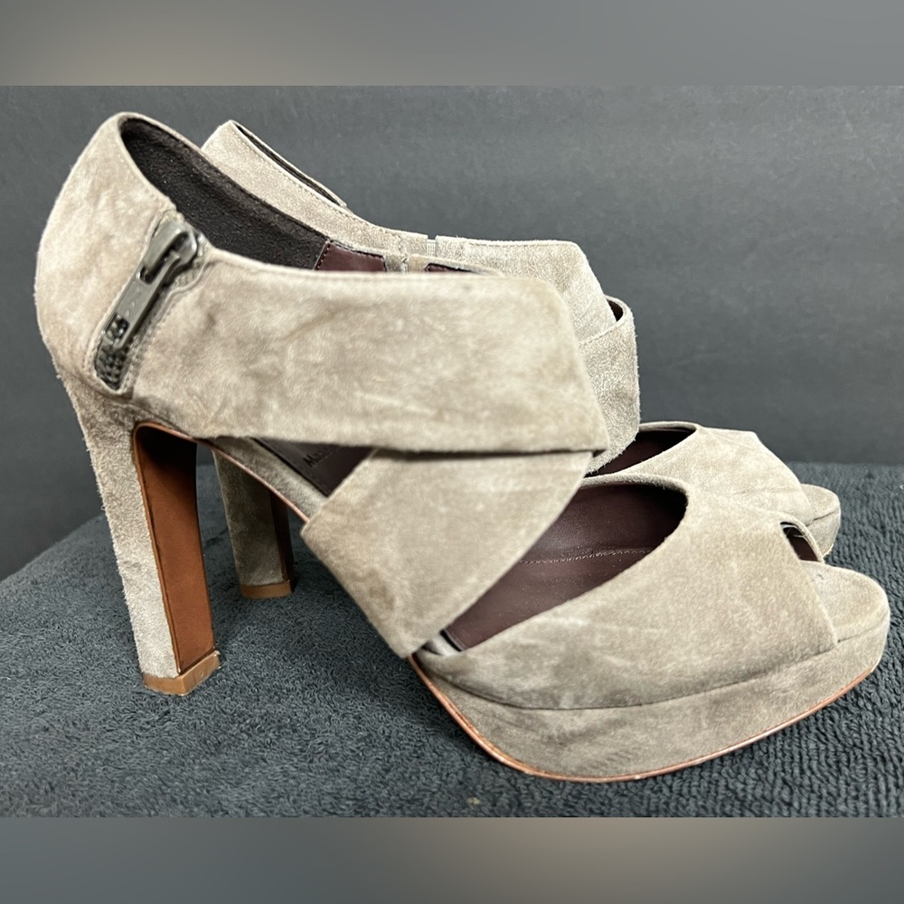 J.CREW Heels Strappy Platform Sz. 6 Gray Taupe Suede Leather ITALY